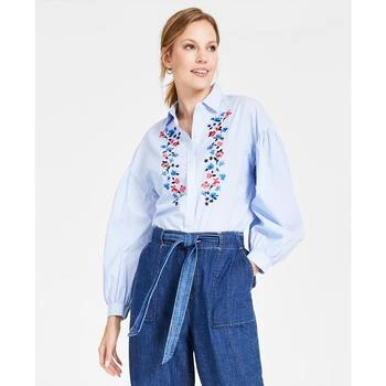 Tommy Hilfiger Women's Cotton Embroidered Drop-Shoulder Blouse