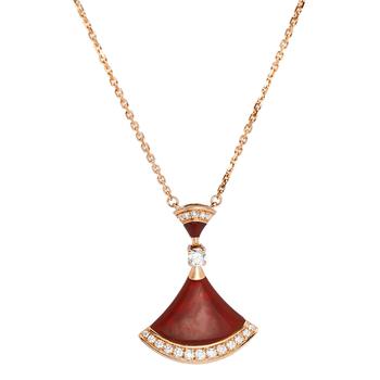 bvlgari项链, [二手商品] BVLGARI | Bvlgari Divas' Dream Carnelian Diamond 18K Rose Gold Pendant Necklace商品图片 8.9折