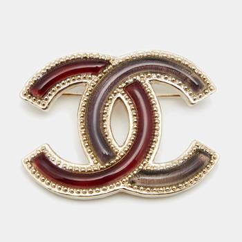 [二手商品] Chanel | Chanel CC Bicolor Enamel Gold Tone Brooch商品图片,满1件减$100, 满减