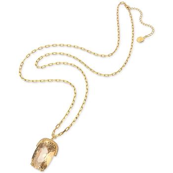 施华洛世奇项链直邮, Swarovski | Gold-Tone Yellow Pavé & Cushion-Cut Crystal Long Pendant Necklace, 29-1/2" + 3" extender商品图片 
