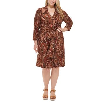 推荐Plus Size Paisley-Print Button-Front Shirtdress商品