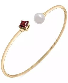 Audrey by Aurate | Cultured Freshwater Pearl (7mm) & Rhodolite (5/8 ct. t.w.) Wire Cuff Bangle Bracelet in Gold Vermeil, (Also in Lab-Grown Emerald, Lab-Grown Sapphire & Lab-Grown White Sapphire), Exclusively at Macy's,商家Macy's,价格¥1197