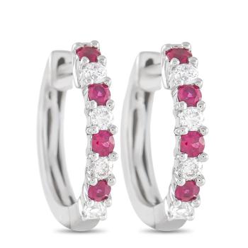 商品LB Exclusive | 14K White Gold 0.17 ct Diamond and Ruby Hoop Earrings,商家Jomashop,价格¥4115图片