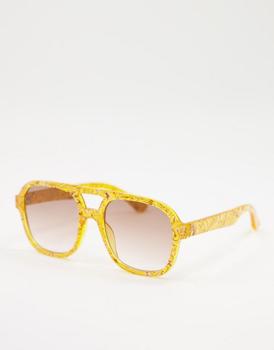 ASOS | ASOS DESIGN frame aviator sunglasses in brown acetate transfer  - BROWN商品图片,3.3折