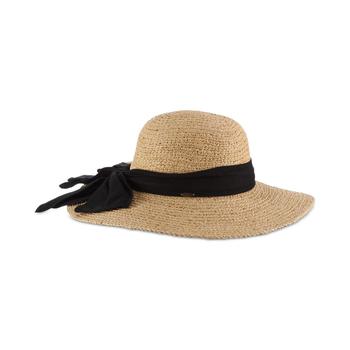SCALA, SCALA | Women's Wide Brim Round Raffia Hat with Linen Bow商品图片 