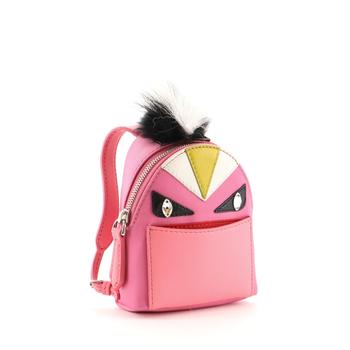 推荐Fendi Monster Backpack Bag Charm Nylon with Leather and Fur Micro Pink商品