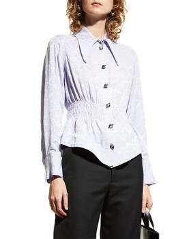 推荐Floral Button-Front Pointed Peplum Shirt商品