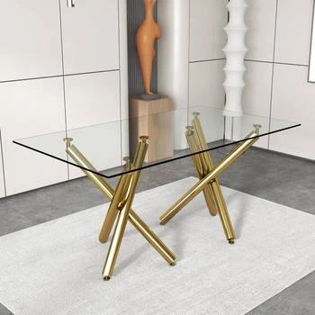 Streamdale Furniture | Streamdale Modern Glass Dining Table, 6-8 Seat, Gold Legs, 71",商家Premium Outlets,价格¥4359
