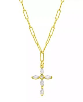 ADORNIA | 14K Gold-Plated Paperclip Cubic Zirconia Cross Necklace,商家Macy's,价格¥165