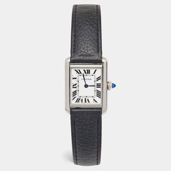 [二手商品] Cartier | Cartier Silver Stainless Steel Leather Tank WSTA0042 Women's Wristwatch 22 mm商品图片,
