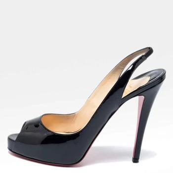 推荐Christian Louboutin Black Patent Leather No Prive Slingback Sandals Size 40商品