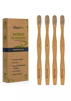 商品BlauKe Bamboo Toothbrush Medium Bristle 4-Pack, Wooden Toothbrushes Medium Bamboo Toothbrushes for Adults, Compostable Biodegradable图片