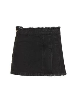 Apron Pleated Denim Mini Wrap Skirt