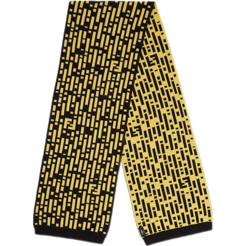 芬迪围巾多少钱, Fendi | FENDI 男士黑色羊毛黄色FF提花羊毛围巾 FXS124-AI4O-F0QF1商品图片 独家减免邮费
