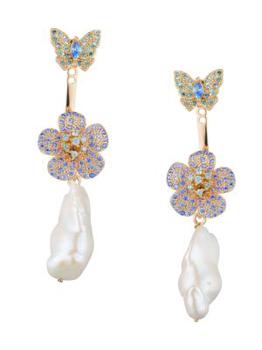 Eye Candy LA | Zoe 18K Goldplated, Cubic Zirconia and Shell Pearl Dangle Earrings商品图片,5折