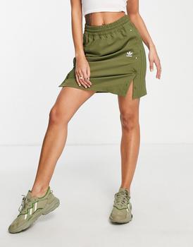 adidas Originals mini skirt with popper detail in khaki,价格$31.89