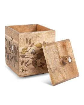 G G Collection | Mango Wood Laser Metal Inlay Leaf Medium Canister,商家Neiman Marcus,价格¥982