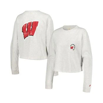 Women's Ash Distressed Wisconsin Badgers Clothesline Midi Long Sleeve Cropped T-shirt