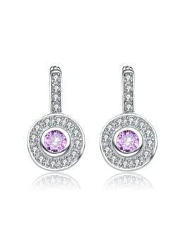 Rachel Glauber | White Gold Plated Round Dangle Earrings With Pink Cubic Zirconia,商家Verishop,价格¥302