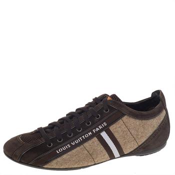 lv低帮鞋, [二手商品] Louis Vuitton | Louis Vuitton Brown/Beige Fabric, Leather, Mesh, and Suede Cosmos Low Top Sneakers Size 40商品图片 9.2折, 满1件减$100, 满减