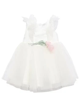 MONNALISA | Tulle & Cotton Dress W/ Flower Appliqué 5.9折×额外7.5折, 额外七五折