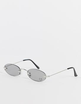商品Madein. Y2K slim oval sunglasses with diamante heart detail in grey图片