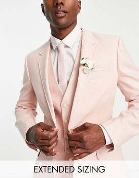 推荐ASOS DESIGN skinny linen mix suit jacket in pink商品