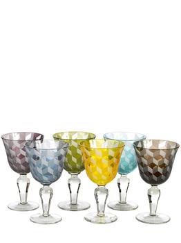 商品POLSPOTTEN | Set Of 6 Multi-color Blocks Wine Glasses,商家LUISAVIAROMA,价格¥1292图片