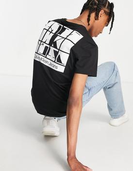 Calvin Klein Jeans cotton blend scattered urban back graphic t-shirt in black - BLACK,价格$40.97