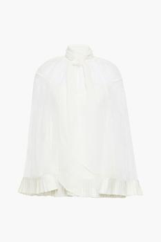 product Satin-trimmed pleated fil coupé chiffon blouse image