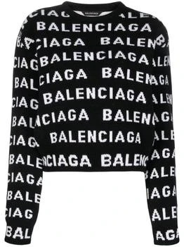 Balenciaga | BALENCIAGA Allover logo wool cropped sweater 6.6折