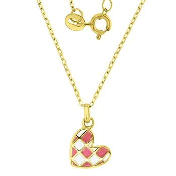 Macy's | Enamel Heart Checkerboard Pattern Pendant Necklace in 14k Gold-Plated Sterling Silver, 13" + 2" extender,商家Macy's,价格¥558