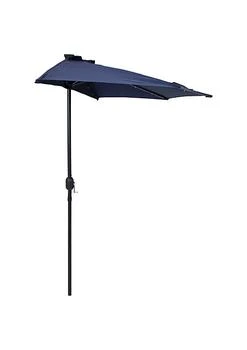 Sunnydaze Decor | 9 ft Solar Steel Half Patio Umbrella with Crank - Navy Blue,商家Belk,价格¥687