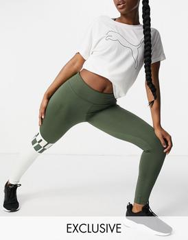 商品Puma Training leggings in thyme with grey logo panel exclusive to asos图片