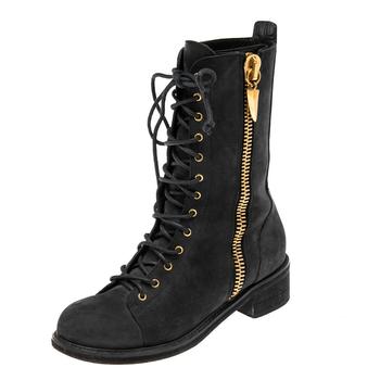 推荐Giuseppe Zanotti Black Nubuck Leather Mid Calf  Boots Size 38商品