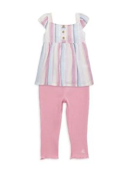 Calvin Klein | Little Girl's 2-Piece Striped Top & Capri Leggings Set,商家Saks OFF 5TH,价格¥102