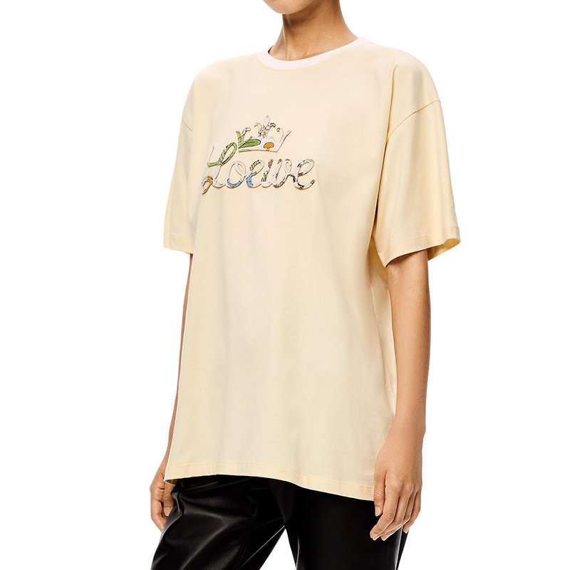 Loewe | 【预售3-7天】LOEWE/罗意威 22年春夏新款 女士淡褐色纯棉花卉王冠贴花短袖T恤S800Y22X02-2370商品图片,7.9折×额外9.5折, 包邮包税, 额外九五折