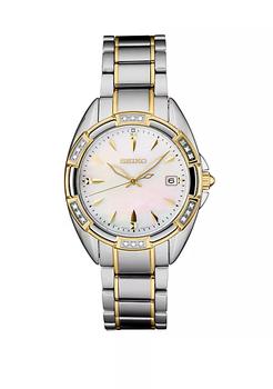 精工女表, Seiko | Women's Silver Tone Diamond Bezel Watch with Mother of Pearl Dial商品图片 8折