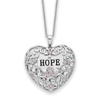Diamond2Deal | Sterling Silver Pink Cubic Zirconia Breast Cancer Heart Necklace,商家Premium Outlets,价格¥1032
