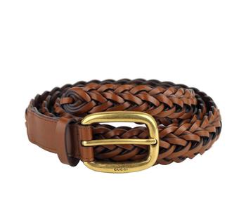 gucci皮带男, Gucci | Gucci Men's Brown Braided Leather Gold Buckle Belt 380606商品图片 4.8折