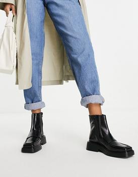 推荐Vagabond Eyra square toe loafer boots in black leather商品