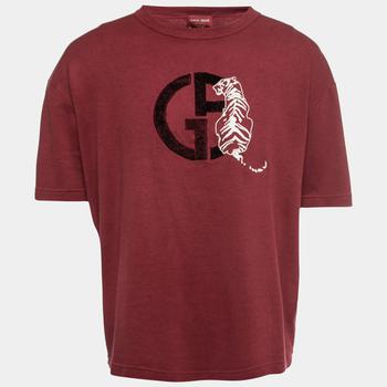 推荐Giorgio Armani Burgundy Cotton Knit Logo Detail Round Neck T-Shirt XL商品