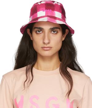 MSGM | Pink Plaid Bucket Hat商品图片,3折