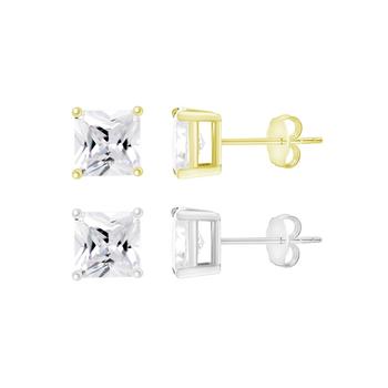 推荐Cubic Zirconia Duo Cushion Cut Stud Earring Set  in Silver Two Tone Plated商品