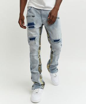 Reason Clothing | Snap & Flare Camo Details Light Washed Denim Jeans商品图片,额外8折, 额外八折