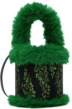 推荐Green & Black Jacquard Patchwork Bucket Bag商品