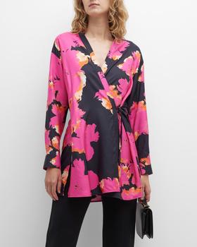 推荐Taichou Abstract-Print Silk-Blend Wrap Shirt商品