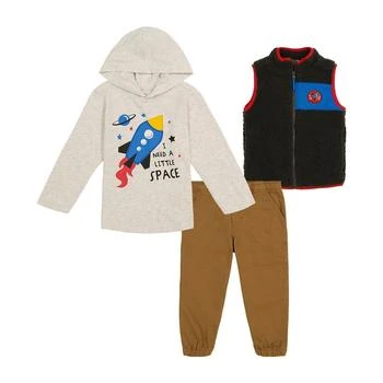 推荐Toddler Boys Hooded T-shirt, Contrast Trim Berber Vest and Twill Joggers, 3 Piece Set商品