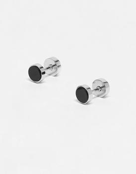 商品Icon Brand stainless steel 7mm onyx plug earrings in silver/black图片