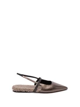 推荐Brunello Cucinelli Leather Slingback Flats商品